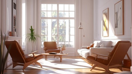 Fototapeta premium Bright Interior Design, Elegant Living Room, Natural Light