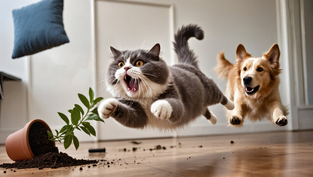 dog chasing cat