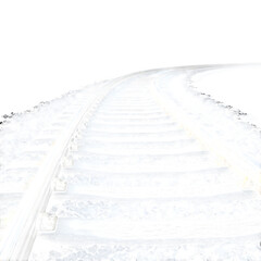 Curving railway tracks covered in snow