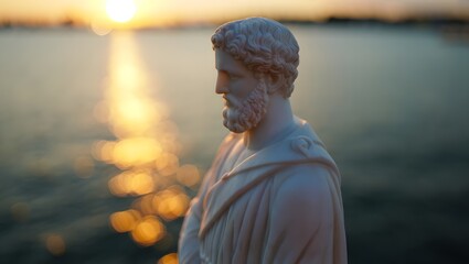 Marble Bust of Roman Emperor Hadrian in Golden Light