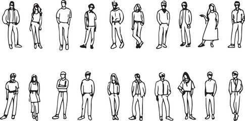 Diverse figures standing in casual poses people women