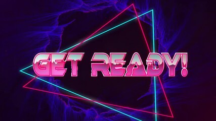 Rotating neon wireframe launching GET READY! fading with pulsing ring and laser tracing triangles - Powered by Adobe