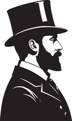 Gentleman wearing top hat and suit profile