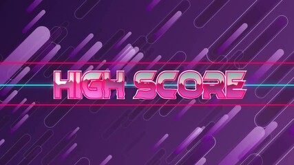 Purple background starting neon pink HIGH SCORE rotating filling sliding streaks showing retro vibe - Powered by Adobe