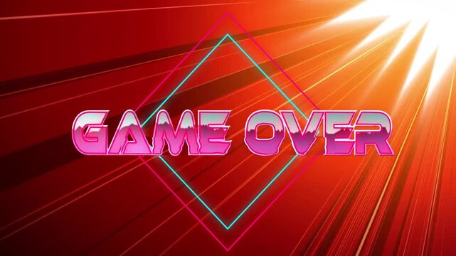 On neon outline appearing, pink GAME OVER text sliding and diamond pulsing to mark game end