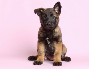 Fototapeta premium Charming Dutch Shepherd Puppy on Soft Pastel Background, Generated image