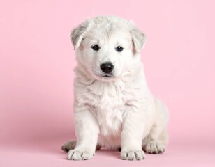 Obraz premium Adorables Cachorros de Saarloos sobre Fondo Rosa, Generated image