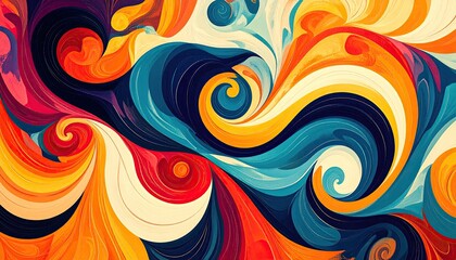 Abstract swirling artwork with vibrant colors, dynamic curves, and fluid forms creating a mesmerizing visual experience.