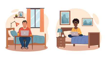 Illustration of remote work from home, perfect for blog posts, websites, or social media promoting work-life balance.