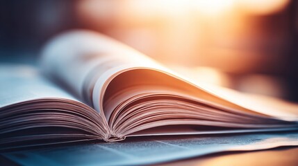 Open book, pages curled inward, soft lighting. Light & shadow play across text