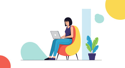 Woman working on laptop, perfect for blog posts about remote work, productivity, or freelance life.  Ideal for websites, social media, and marketing materials.