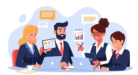 Diverse business team collaborating on project, ideal for website banners, presentations, or social media.