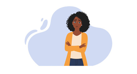 Illustration of a pensive Black woman, perfect for websites, blogs, or social media posts discussing mental health, self-reflection, or personal growth.