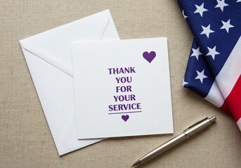 Purple Heart Day Thank You Card Mockup. Honoring Service with a Note. Purple Heart Day. 