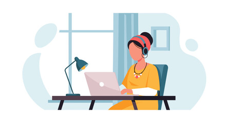 Woman working from home, ideal for blogs, websites, or social media posts about remote work, telecommuting, or online business.