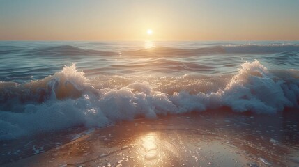 Naklejka premium By the seaside, gentle waves lap against the sandy shore