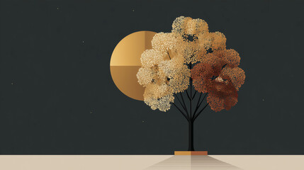 a golden life tree, featuring a sleek and modern flat design