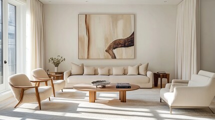 Obraz premium Elegant Living Room Interior Design, Modern Home Decor, Minimalist Style