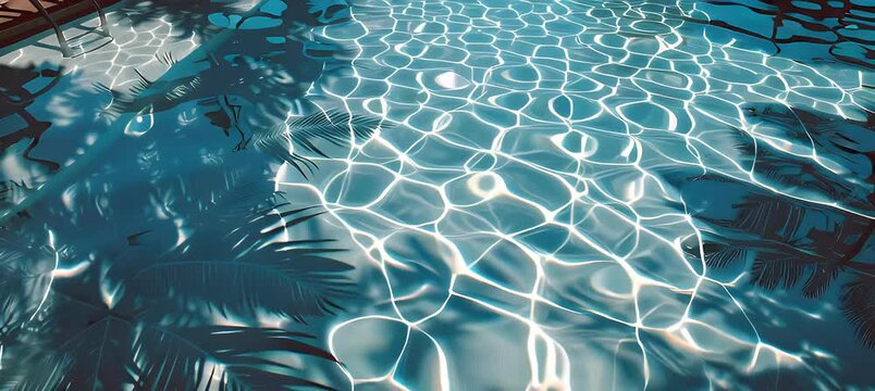 Rippled teal pool water with tropical palm shadows