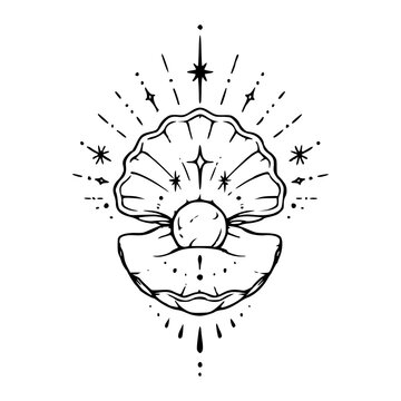 shining pearl in open seashell vector art