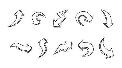 Collection of Hand-Drawn Arrows in Various Styles and Directions