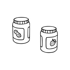 peanut butter and strawberry jam jar vector doodle
