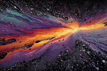 Vibrant Cosmic Painting with Explosive Colorful Nebula and Starry Background
