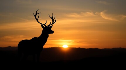 Silhouette of a deer against the background of the setting sun.