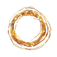 Glowing circular wreath of warm fairy lights on a transparent background, creating a cozy atmosphere.