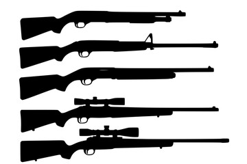 Silhouettes of Various Firearms Isolated on white background