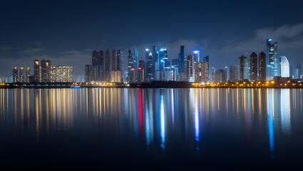 Jeddah Skyline at Night Reflection on the Red Sea