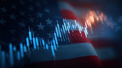 The American Flag with Charts: The American flag forms the backdrop, overlaid with financial charts, hinting at the intertwined relationship between national identity and market dynamics.