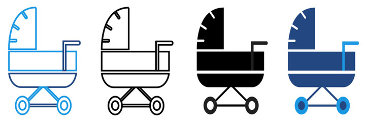 Line icon of a baby stroller conveys messages quickly and clearly across a variety of media, particularly in the context of service products for babies and families.	
