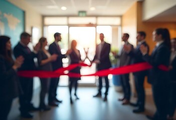 Generative AI Image: Businesspeople Celebrate Grand Opening Ceremony with Red Ribbon Cutting