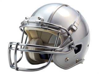 Silver American Football Helmet Detailed Render on Transparent Background