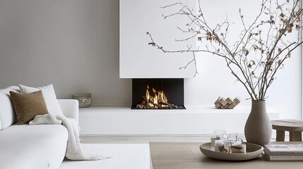Cozy Minimalist Living Room With Fireplace And Modern Decor