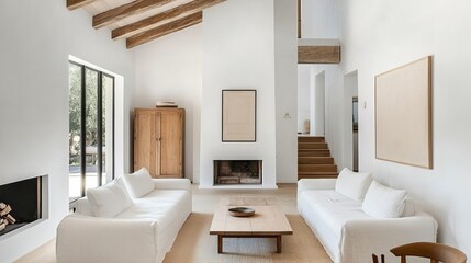 Modern Living Room Interior, White Sofas, Minimalist Home Design