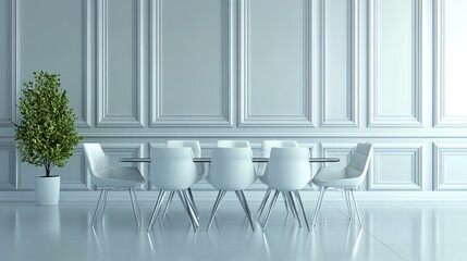 Modern White Conference Room With Tree Accent Decor