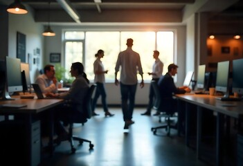 Generative AI Image of Busy Professionals Working in Modern Office Space with Natural Light