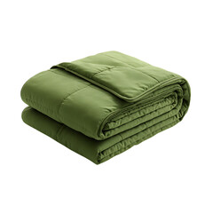 Folded olive green weighted blanket.