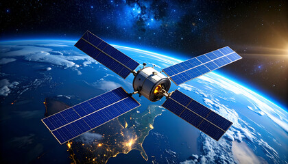 Obraz premium satellite orbiting earth