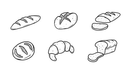 Hand-Drawn Collection of Various Bread Types and Bakery Products in Sketch Style