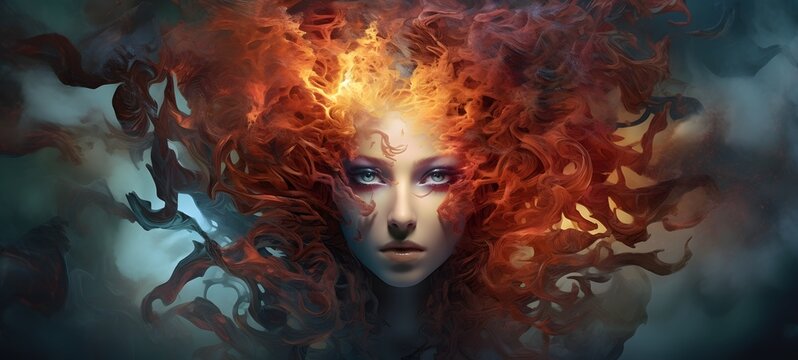 a light Medusa ifrit , coming out of the smoke,ai generative