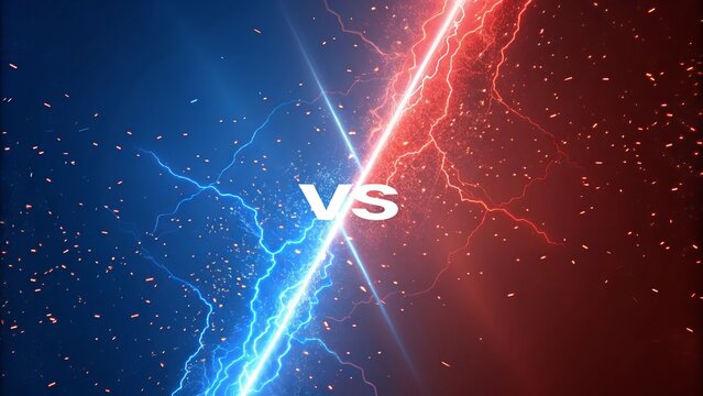 Intense versus battle with blue and red lightning strikes and sparks