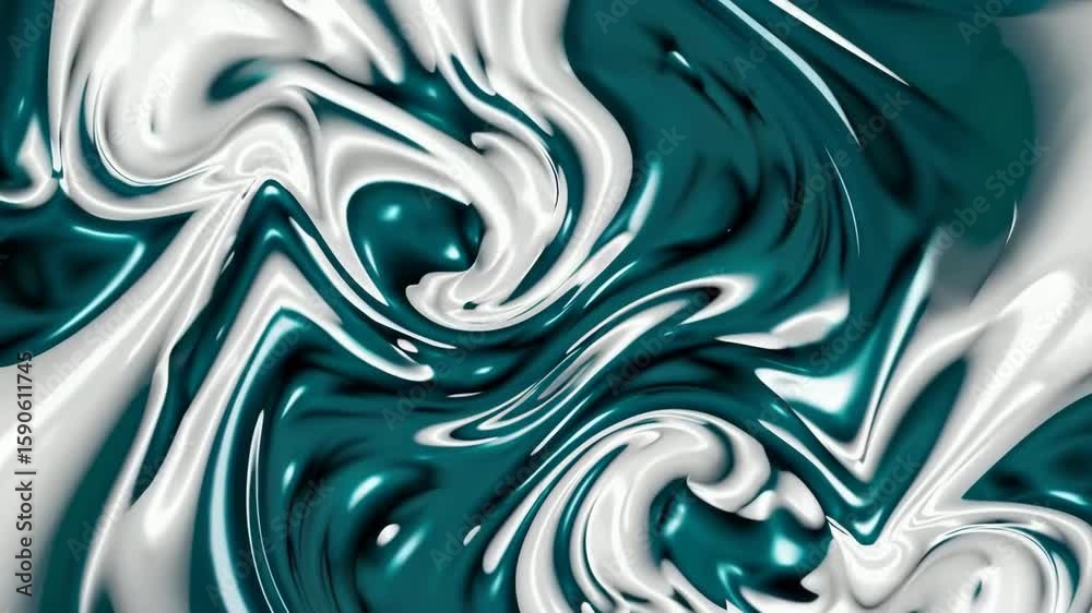 Wall mural mesmerizing fluid motion: abstract swirling patterns in teal and white