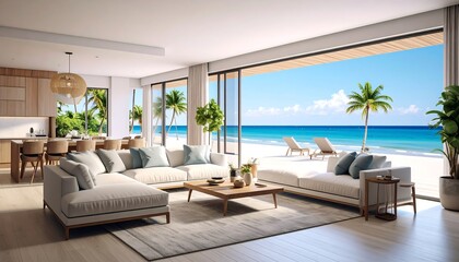 Fototapeta premium Beachfront living room, modern style
