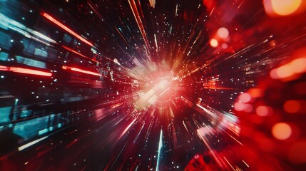 Fototapeta premium Hyperspace Journey: A Burst of Red and Blue Lights