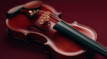 Fototapeta premium Violin instrument detail on burgundy background