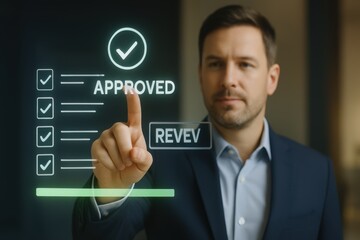 Obraz premium Corporate Approval Checklist Interface with Digital Confirmation, Review Status and Smart UI Elements 