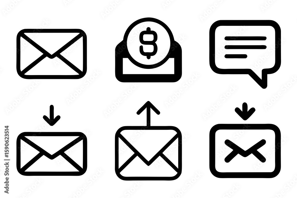 Poster set of communication icons mail message and payment representing digital correspondence financial tr